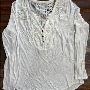 Lucky Brand White Lace Detail Long Sleeve‎ Top – Women’s Large- NWOT